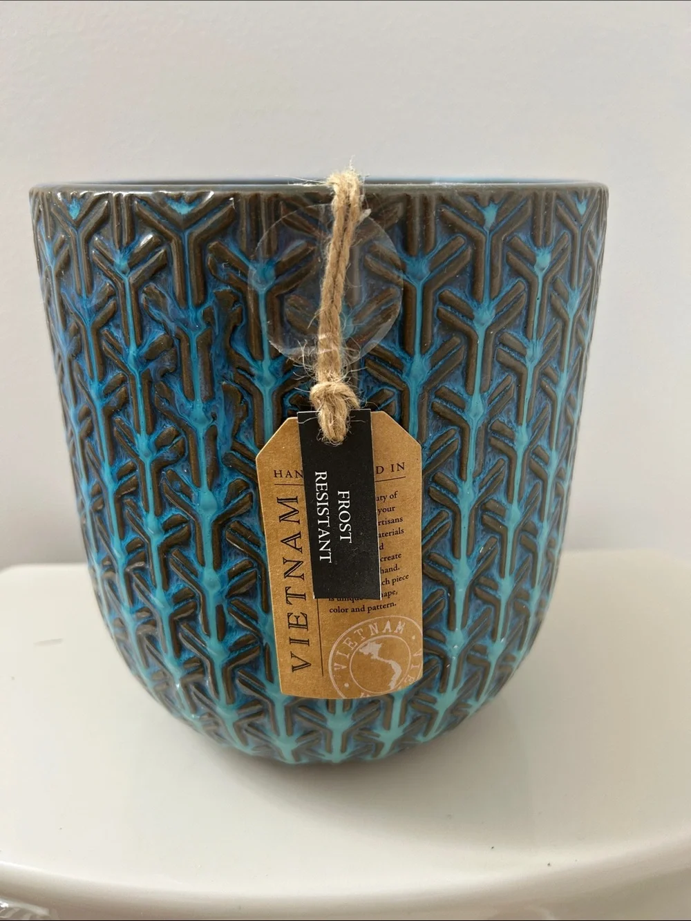 Ceramic Textured Blue Planter - Frost Resistant